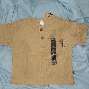 Gerber Beige Short-Sleeve Henley with Palm Tree Graphic